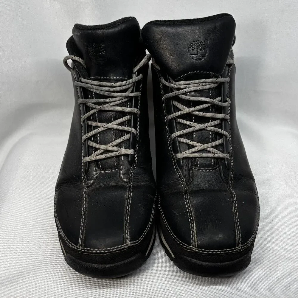 Timberland Women Black Leather Ankle Boots 8M 5650 Mid Top Hiking Walking Shoes